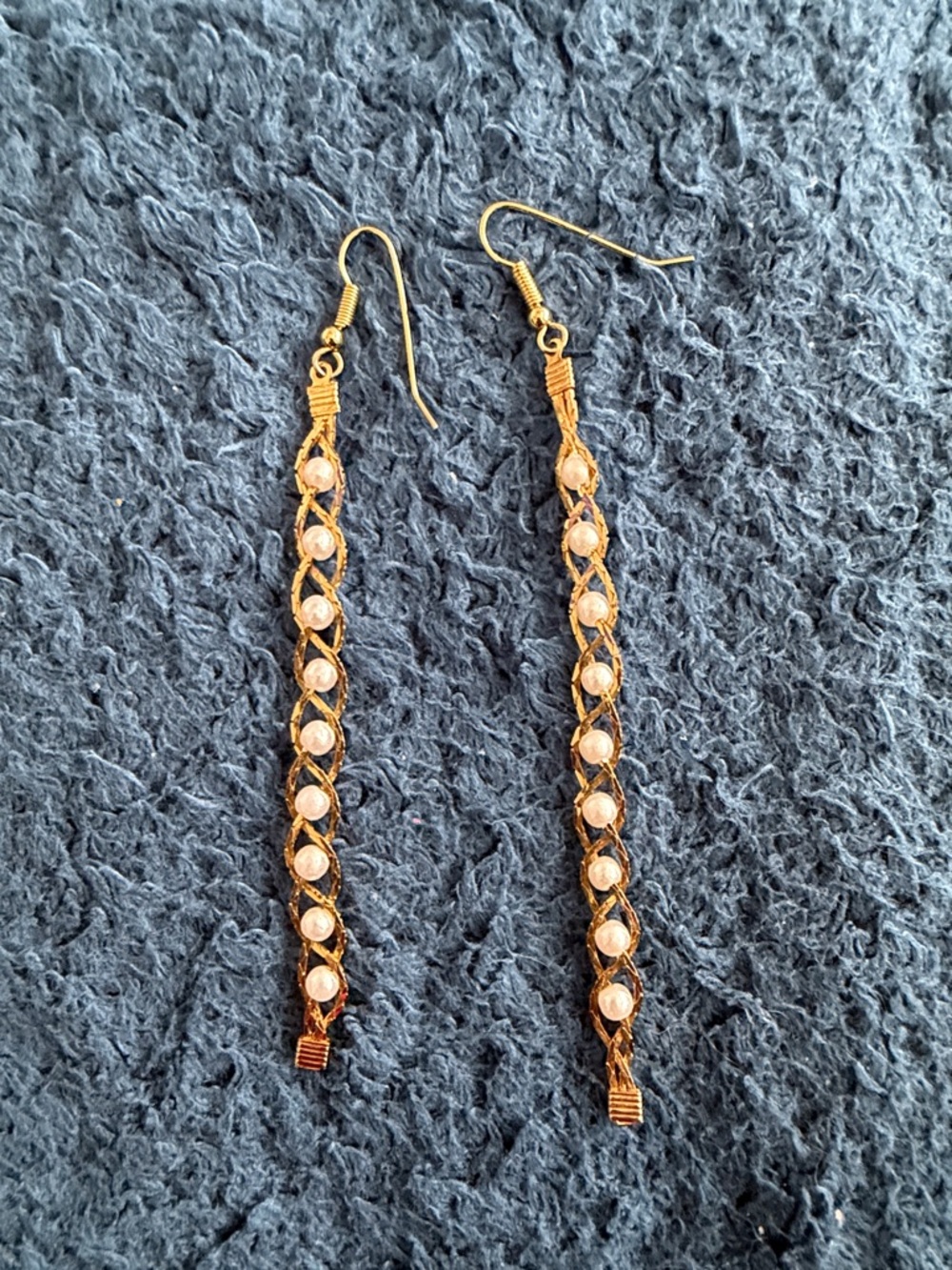 Gold-Tone Long Dangle Earrings with Crystal Accents